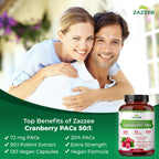 Zazzee Cranberry PACs, 72 mg PACs per Capsule, 2X Strength, 100% Soluble, 120 Vegan Capsules, 50:1 Extract, 18,200 mg Strength, Fast-Acting, Effective Urinary Tract Support, Made in The USA