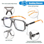 FEISEDY Reading Glasses Vintage Square Blue Light Blocking Glasses Women Men 70s Flat Aviator Glasses B0090 Grey 1.5x