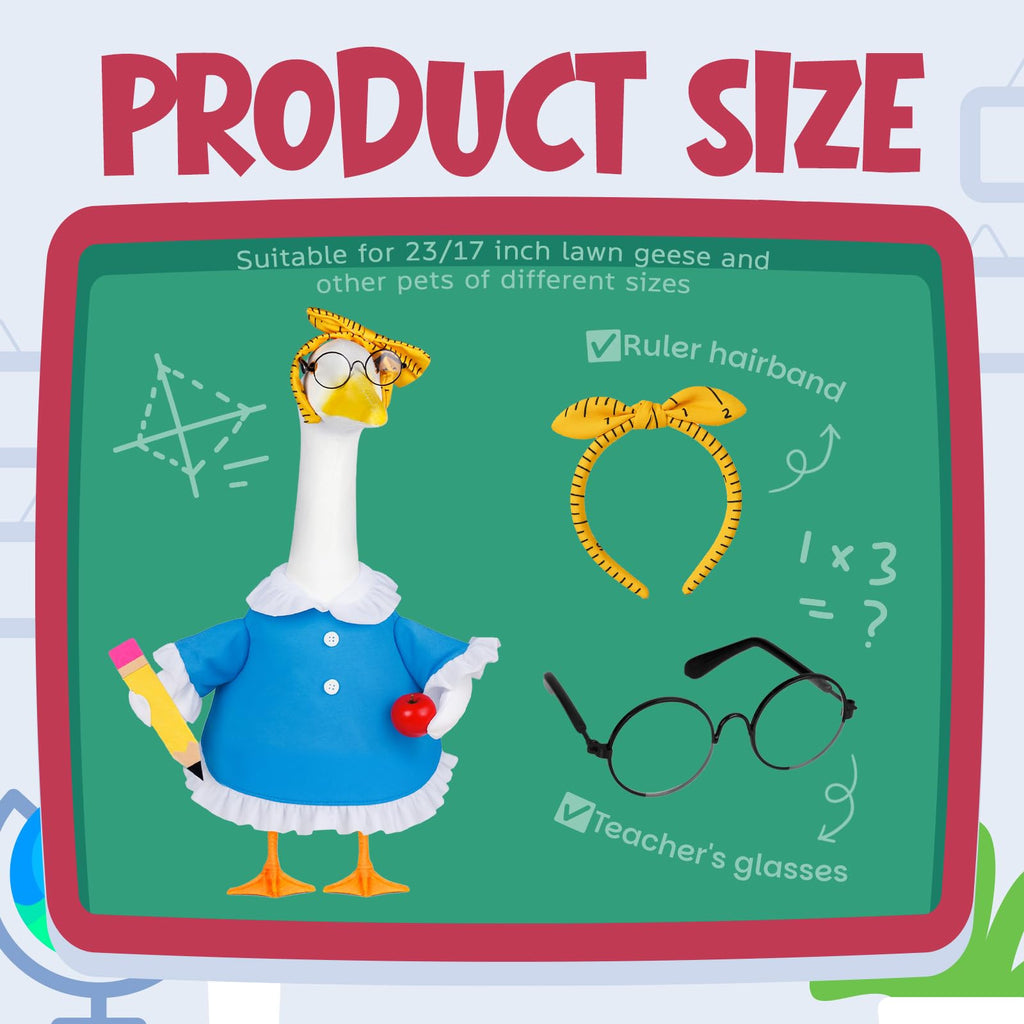 Vzuito Back to School Porch Goose Outfits 23"/ 17'' Lawn Goose Teacher Clothes Cemment Geese Costume Garden Yard School Classroom Decor