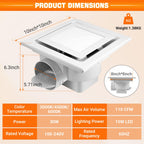 FEITON Square Bathroom Exhaust Fan with LED Light, Adjustable Color Temperature(3000K/4500K/6000K), 110 CFM 30W 4 Inch Duct, 110-220V 1.0 Sones Quiet Bathroom Ventilation Fan Light Combo Ceiling Mount