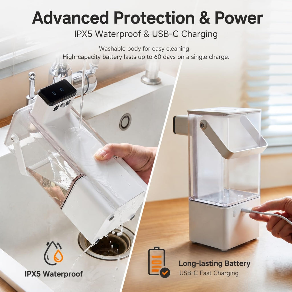 Extra Large 27 oz Dish Soap Dispenser, Touchless, USB-C Rechargeable