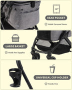 Dog Stroller with Waterproof Rain Cover, Heavy-Duty All-Terrain 4-Wheel Pet Stroller with Adjustable Sunshade Canopy, Foldable Travel Dog Strollers for Small/Medium Dogs Up to 121 lbs