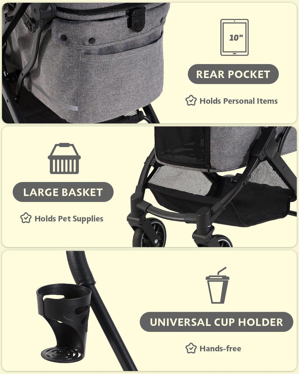 Dog Stroller with Waterproof Rain Cover, Heavy-Duty All-Terrain 4-Wheel Pet Stroller with Adjustable Sunshade Canopy, Foldable Travel Dog Strollers for Small/Medium Dogs Up to 121 lbs