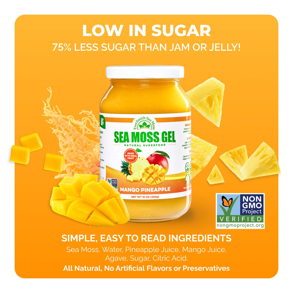 EverSmith Organics - Wildcrafted Irish Sea Moss Gel | Made in USA | Rich in Vitamins & Minerals | Sea Moss Gel Raw | Nutritional Supplement | Mango Pineapple (1 Jar)
