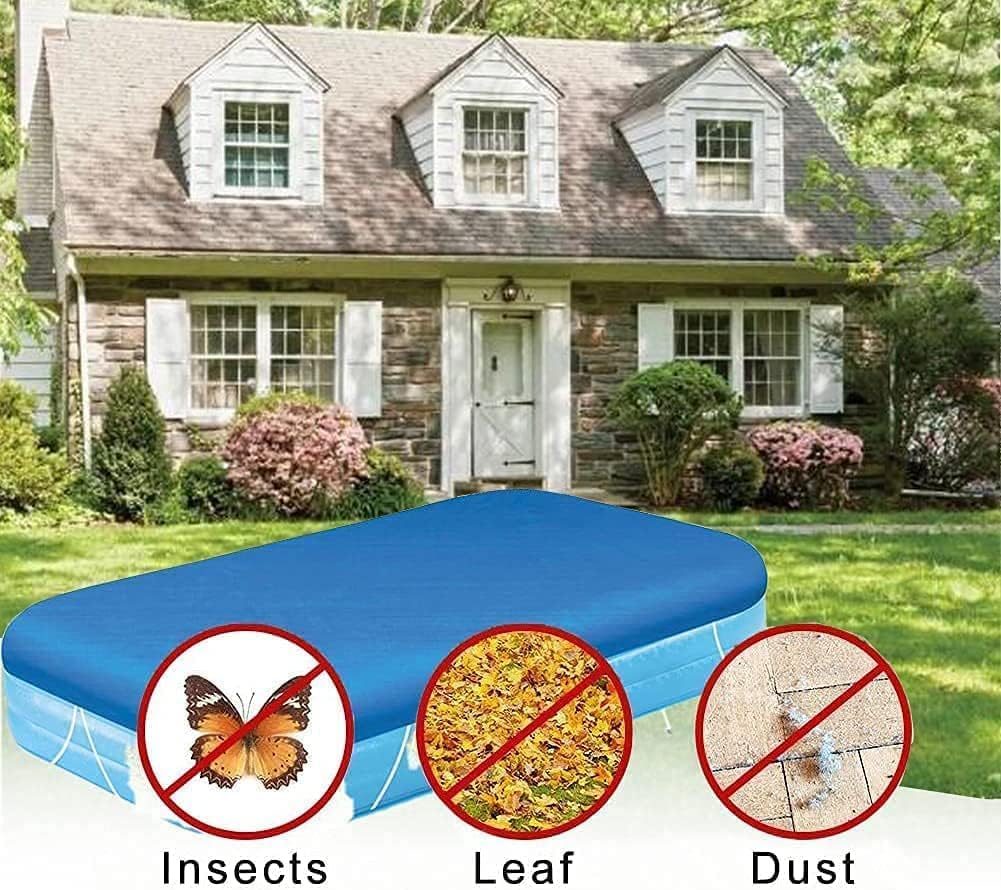 Inflatable Pool Cover for 120in x 72in Rectangle Swimming Pool, Rectangular Pool Covers, Built-in Elastic Dustproof Rainproof Foldable Above Ground Pool Cover (Blue, 120in x 72in)