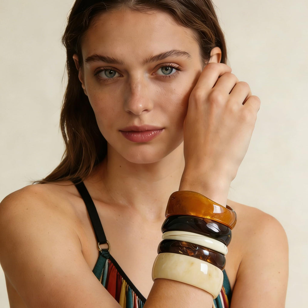 Dormklss 5 PCS Acrylic Resin Bracelet Set For Women Chunky Bangle Bracelets