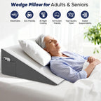 Vimoli Bed Wedge Pillow for Sleeping, Reading & Resting, 10 inch Cooling Memory Foam Incline Pillow Wedge for Adults Seniors, Ideal for Couch, Bedroom & Living Room, Removable Washable Cover