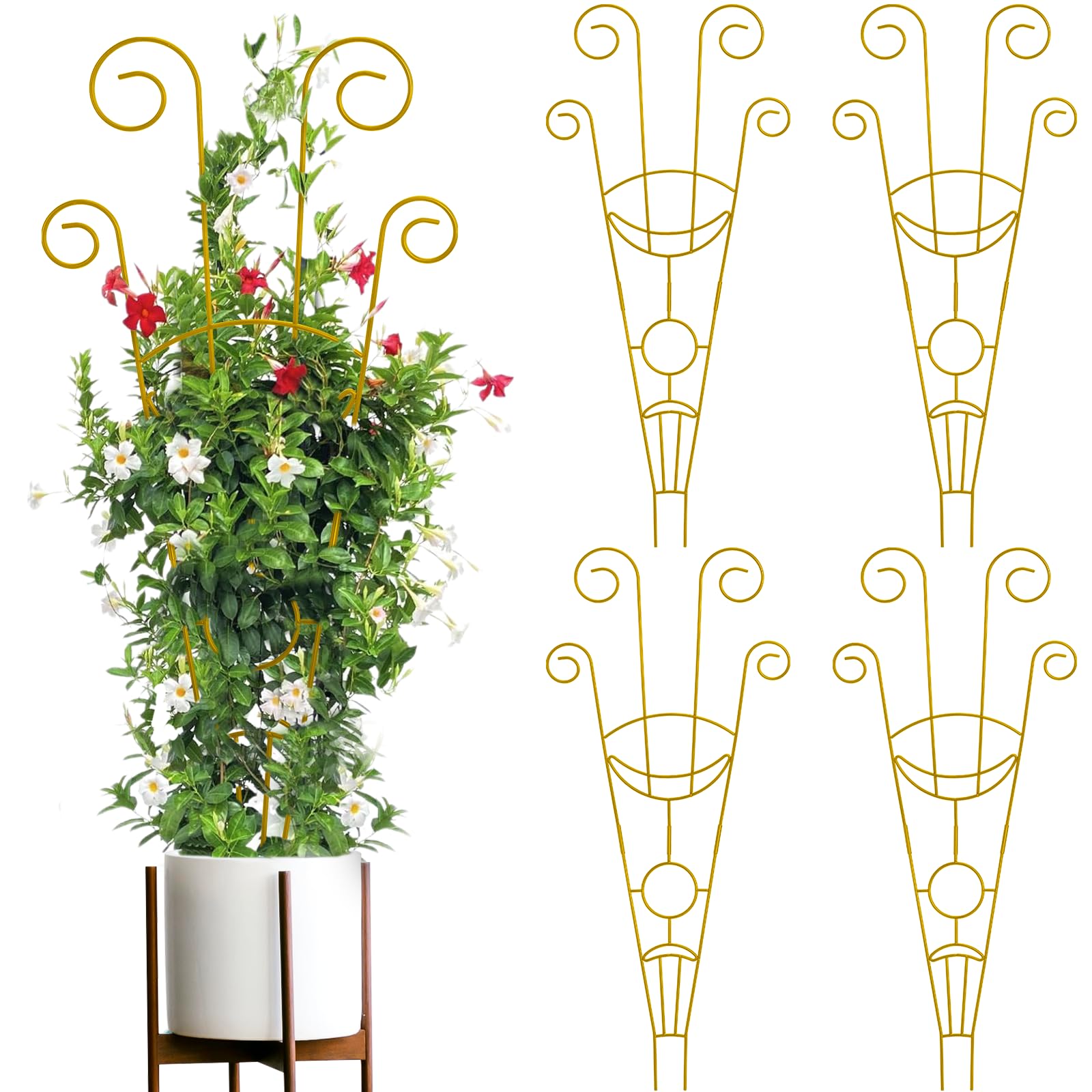 ZOUTOG Trellis for Climbing Plants Indoor 4 Pack 30 Inch,Rustproof Metal Garden Trellis for Potted Plants,Sturdy Houseplant Support Indoor Outdoor for Ivy Pothos Monstera Hoya Flower Vine(Golden Moon)