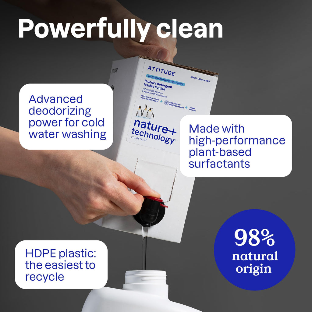 ATTITUDE Liquid Laundry Detergent, EWG Verified, HE Compatible, Plant-Based & Vegan, Natural Laundry Soap, Wildflowers Scent, 40 Loads, 67.6 Fl Oz