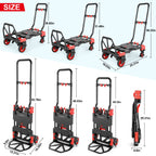 330LB Folding Hand Truck Heavy Duty Carrying, Combination of Four Wheels and Two Wheels Convertible Dolly Cart with Retractable Handle Dolly for Moving Office Carts.
