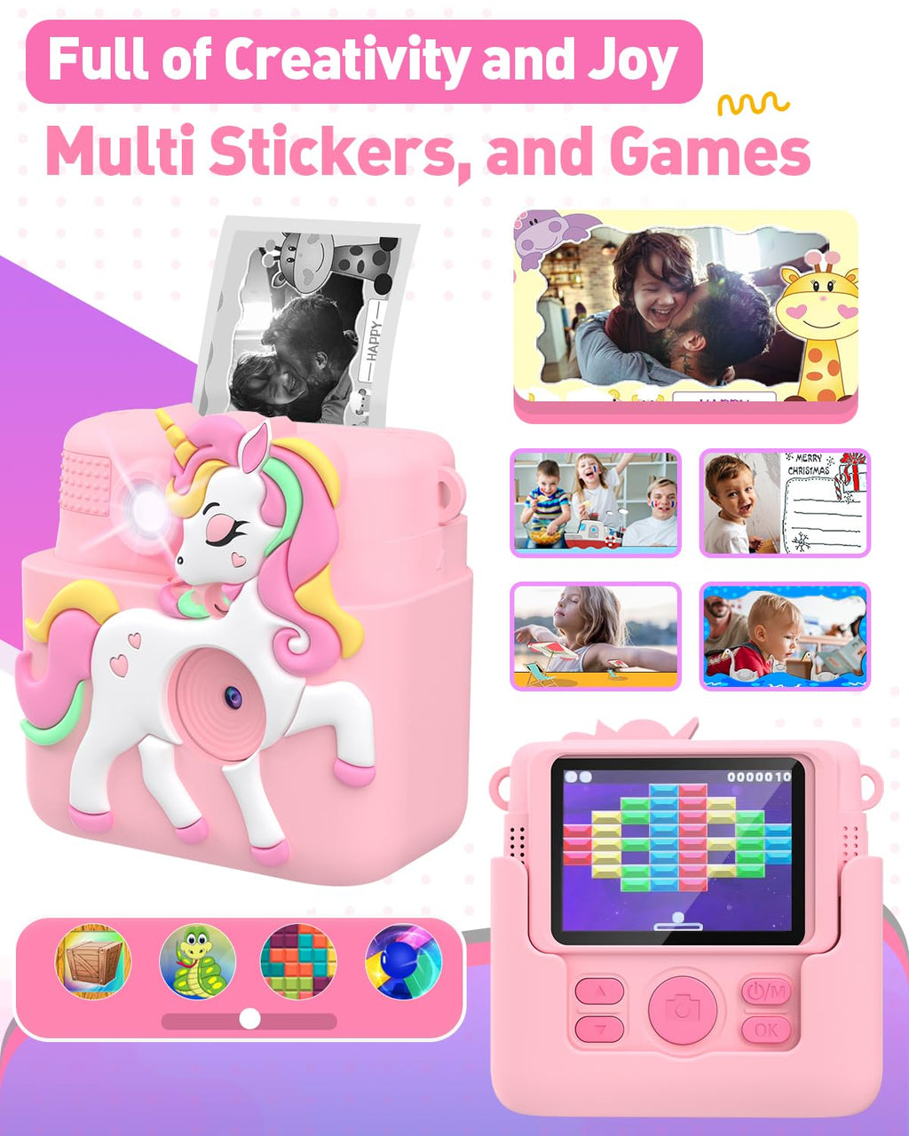 Kids Camera Instant Print,1080P Digital Camera Toy for 3-8 Girls