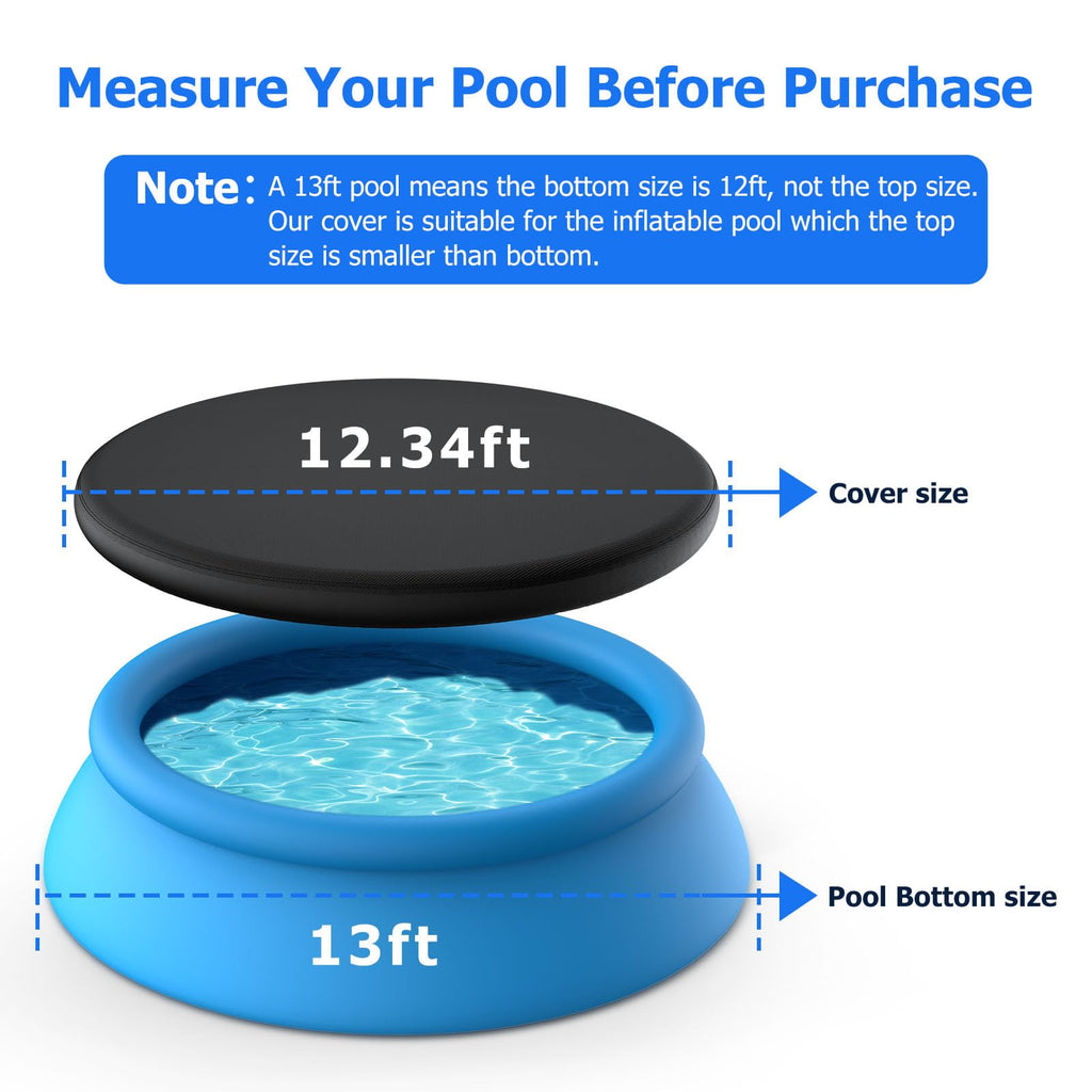 13 ft Round Pool Cover, Compatible with Intex/Bestway Outdoor Round Inflatable Above Ground Swimming Pool, Elastic Bands for Easy Installation, No Drain Holes, Prevent Leaves, Debris and Dust