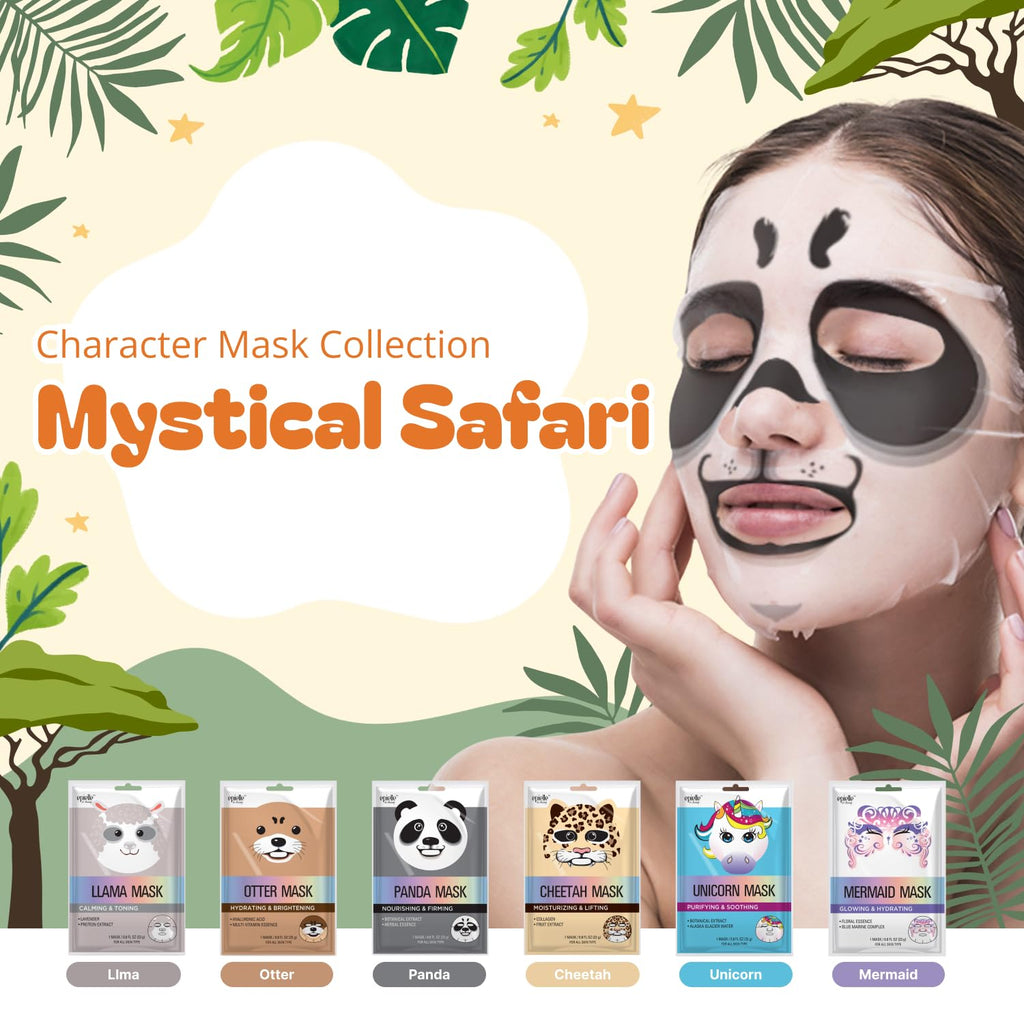Epielle Character Face Mask Mystical Safari 12 Pack, Fun & Effective Korean Skin Care, Spa Party Favors, Stocking Stuffers, Birthday Gifts for Women, Self Care Gifts