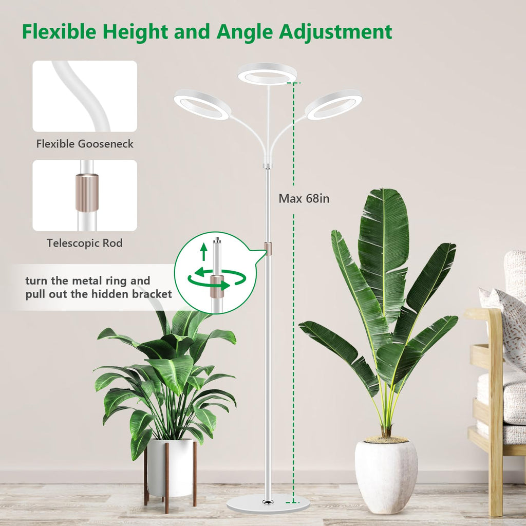 Aumtrly 3 Head Grow Light Full Spectrum LED for Tall Indoor Plants Growing