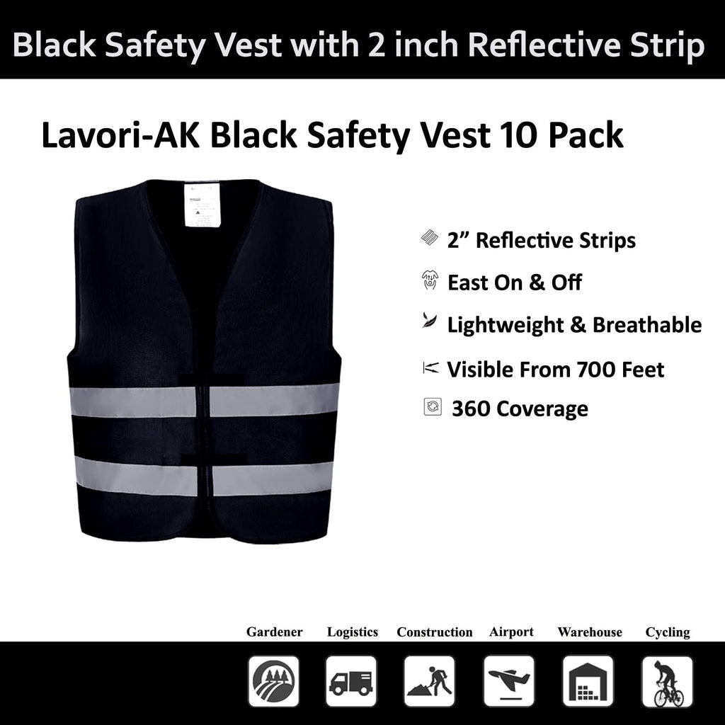 Lavori-AK Black Safety Vests 20 Pack - Reflective High Visibility Construction ANSI Class 2 Work Vests for Men,Woman,Hi Vis Mesh and Neon Silver Strip