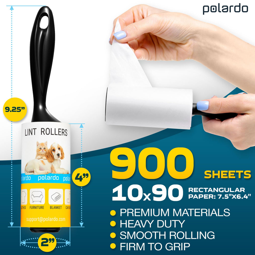 Lint Rollers 2 pcs, 900 Sticky Sheets, Extra 8 Spare Rollers/Hair Remover for Clothes, Furniture, Couch, Carpet, Dog Hair Remover, Cat Hair Remover, Animal Fur, Fuzz