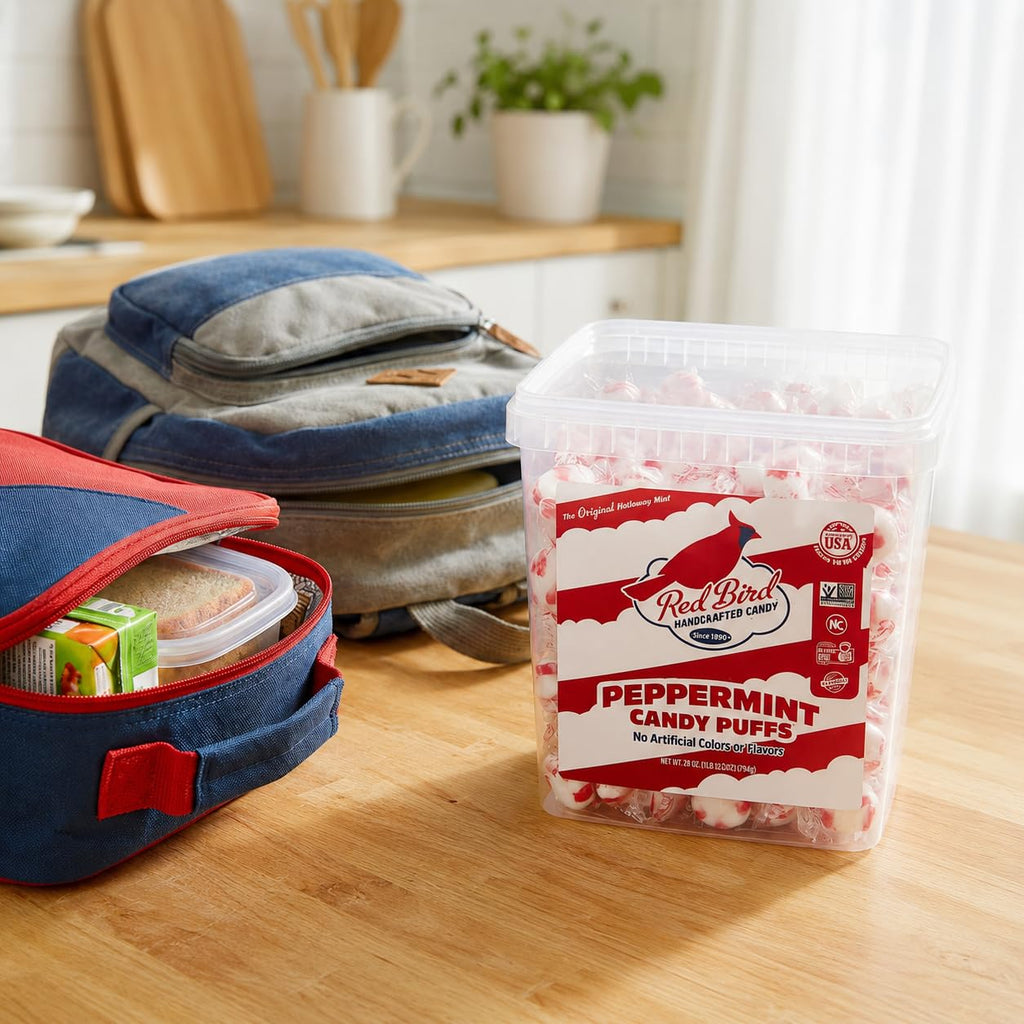 Red Bird Soft Peppermint Puffs, Soft Mints Individually Wrapped, 52 oz Tub