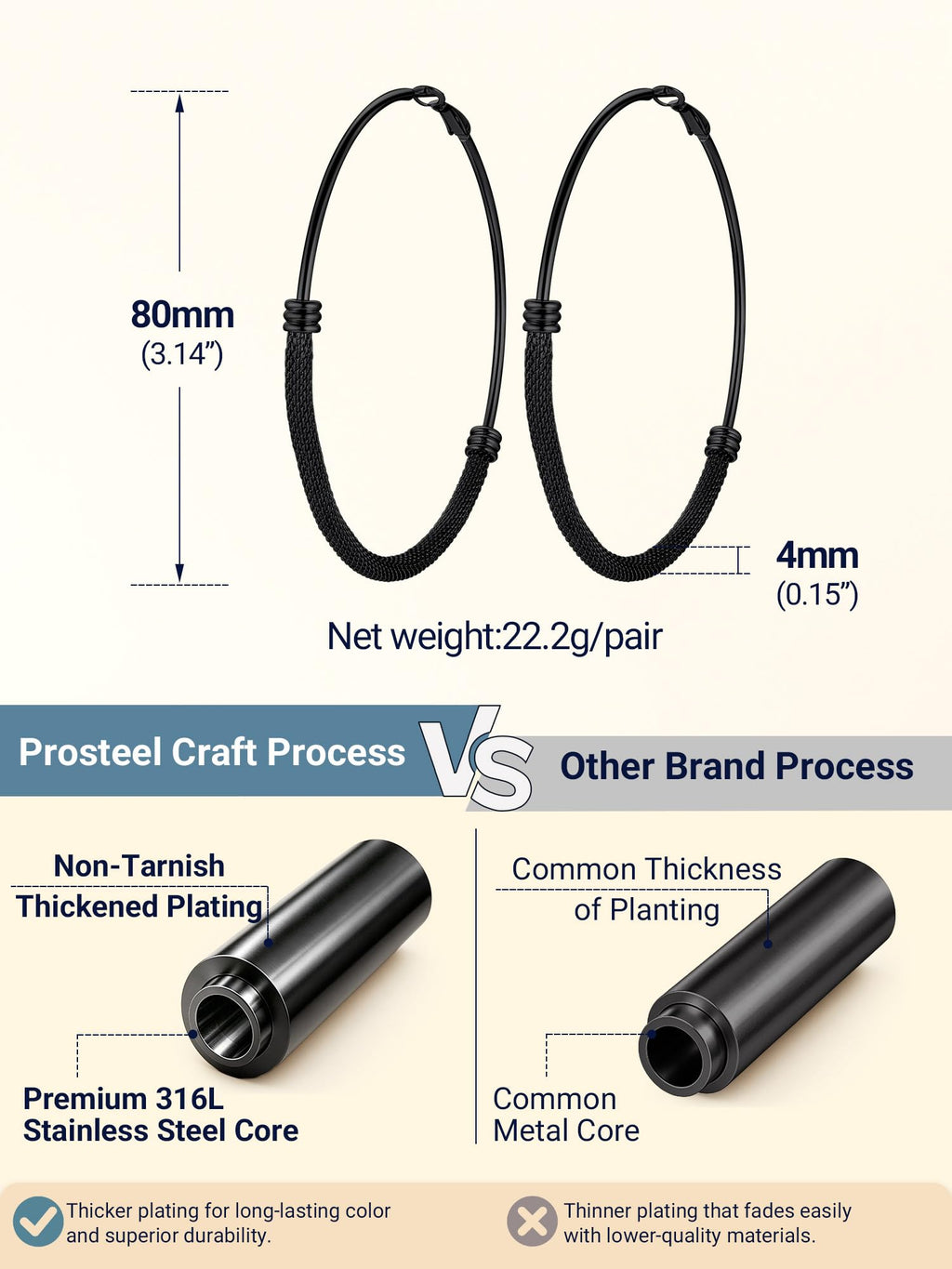 Big Earrings For Women 80mm Oversize Womens Statement Jewelry Stainless Steel Large Hoops Black Hoop Earrings