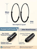 Big Earrings For Women 80mm Oversize Womens Statement Jewelry Stainless Steel Large Hoops Black Hoop Earrings