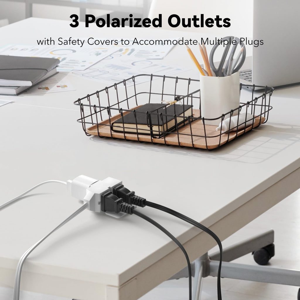 BN-LINK 3-Outlet Indoor Extension Cord, 6/9/12 ft Variety 3-Pack, 16/2 SPT-2, 2 Prong Polarized Plug, White Household Power Cord for Home, Office & Holiday Decorations