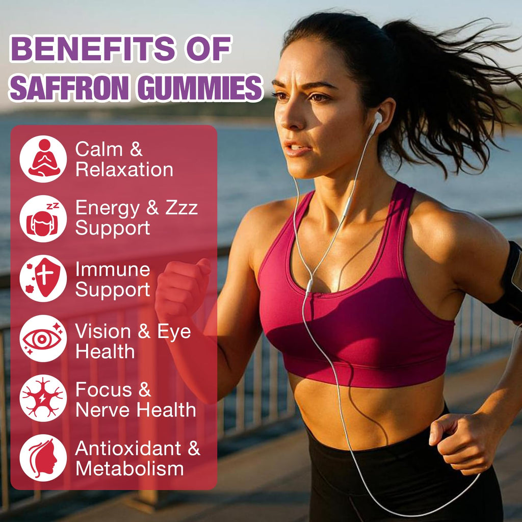 Aurear 2 Pack Saffron Gummies, 10-in-1 Saffron Supplement, Contains 88.5 mg of Saffron Extract, Mood & Sleep Support, Sugar-Free, Strawberry Flavor, 120 Count