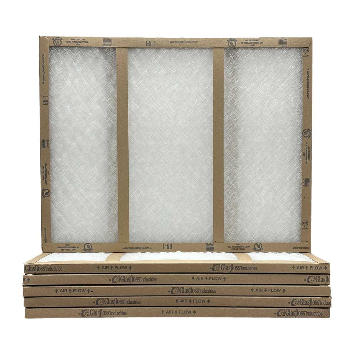 12x24x1 Glasfloss Fiberglass Air Filter, Double Strut, GDS Series, Made in USA, Actual Size: 11 5/8 x 23 5/8 x 3/4 (Box of 6)