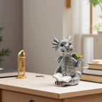 JARPSIRY Cute Dragon Reading Book Statue, 5.9-Inch Tall Dinosaur Holding Butterfly Figurines Art Resin Sculpture Outdoor Garden Decor Home Desk Ornaments