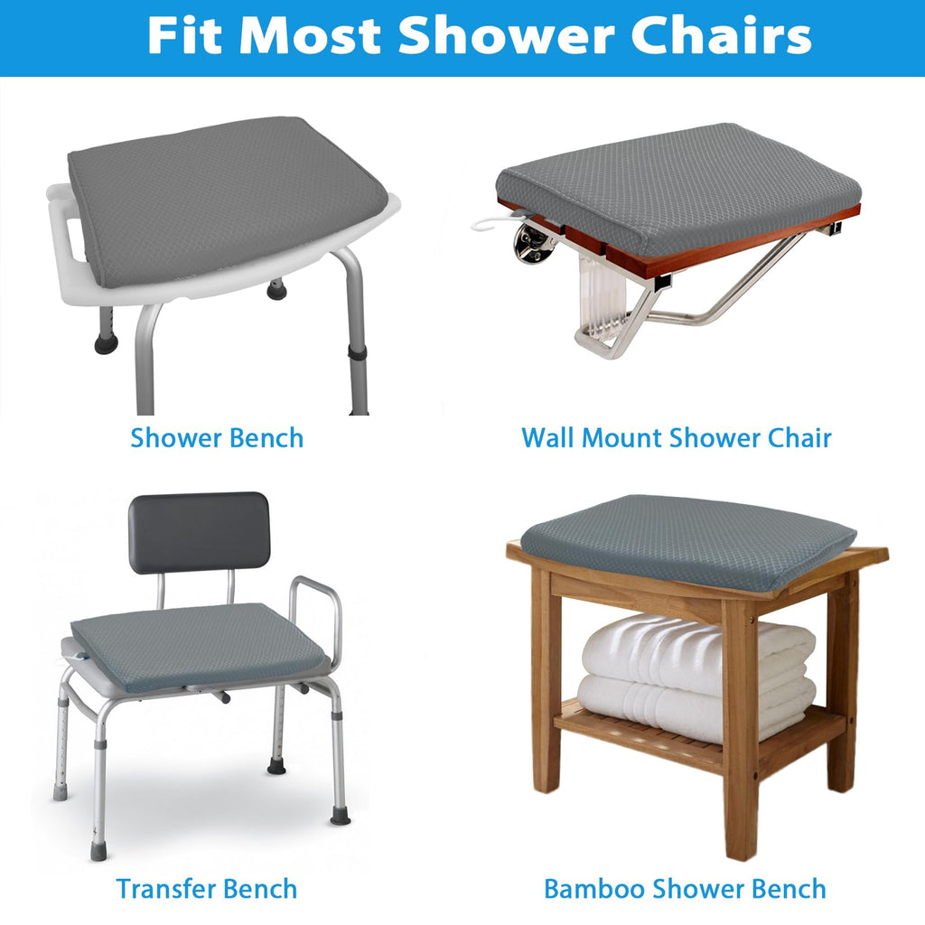 Shower Seat Cushion, Shower Chair Cushion for Transfer Benches in Bathtub, Cushion for Sauna, 3D Mesh Pad with Hook, Slip-Resistant, Design for Elderly, Senior, Handicap Disabled