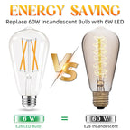 GvvooHome LED Edison Bulbs, E26 Bulb 60 watt Equivalent, Non-Dimmable, Soft White 2700K, ST58 Vintage Light Bulbs, 90+ CRI, 6W 600LM, E26 Medium Base, Clear Glass, 6 Pack
