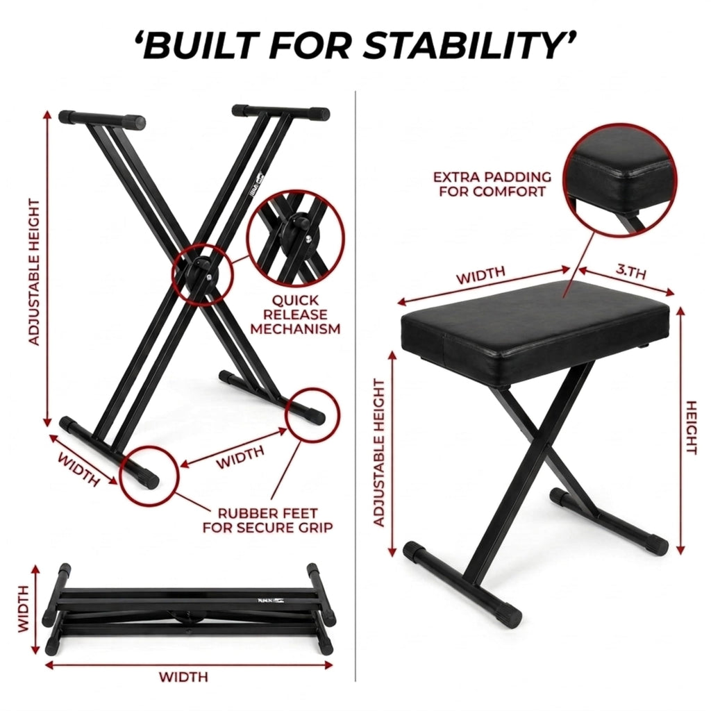 Rockjam RJ5061 RockJam 61 Key Keyboard Piano With Pitch Bend Kit, Keyboard Stand, Piano Bench, Headphones, Simply Piano App & Keynote Stickers, Black
