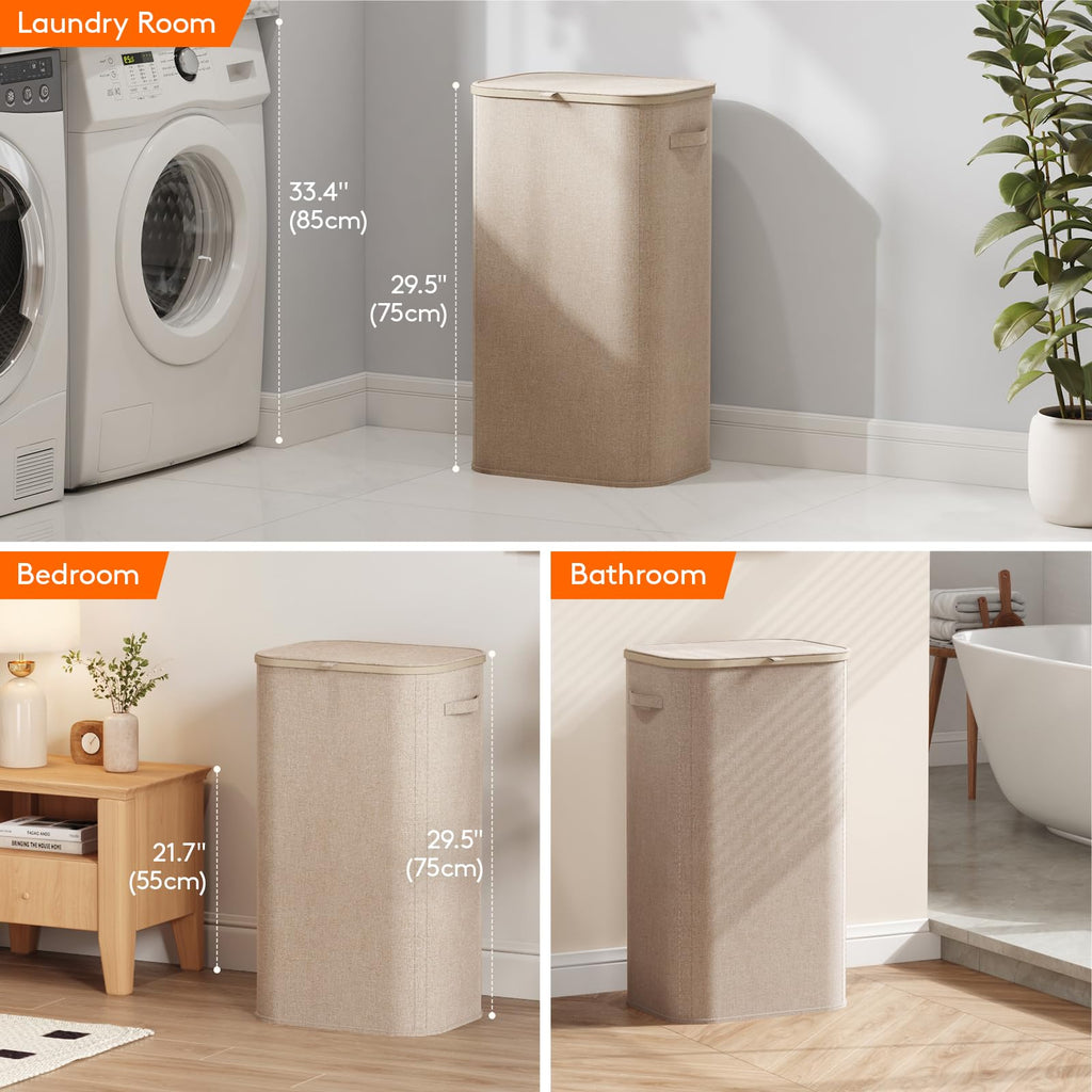 Lifewit 105L Large Laundry Hamper with Lid, Removable Inner Bag, Beige