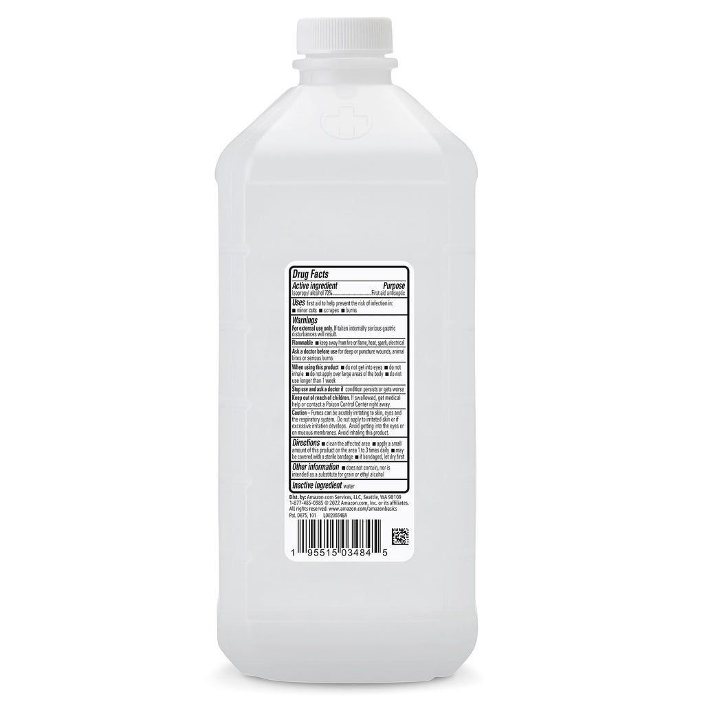 Amazon Basics 70% Isopropyl Alcohol First Aid Antiseptic for Treatment of Minor Cuts, Scrapes and Burns, Prevents Infection, Unscented, 32 fl oz, Pack of 6 (Previously Solimo)