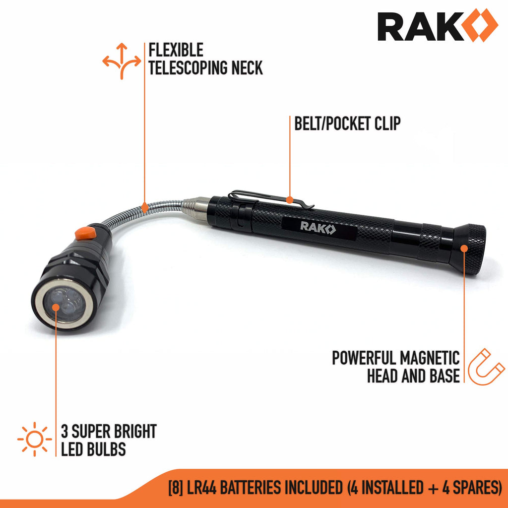 RAK Magnetic Pickup Tool Gifts for Men - Telescoping Magnet with LED Flashlight and 22 Inches Extendable Neck, Cool Gadgets Mechanic Tool, Holiday Gifts for Men, Dad, Husband, Grandpa, Handyman