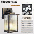 hameso 2 Pack Outdoor Wall Lights with Dusk to Dawn Sensor, Waterproof Exterior Lights for House Porch and Garage, Black Brush Gold Metal Wall Sconce with Textured Glass