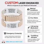 MEALGUET Comfortable Medical ID Bracelet for Men & Women - Custom Engraved Silicone Strap Comfort Medical Alert Bracelets for Sports,Adjustable Waterproof Customizable ID Wristband,White blue