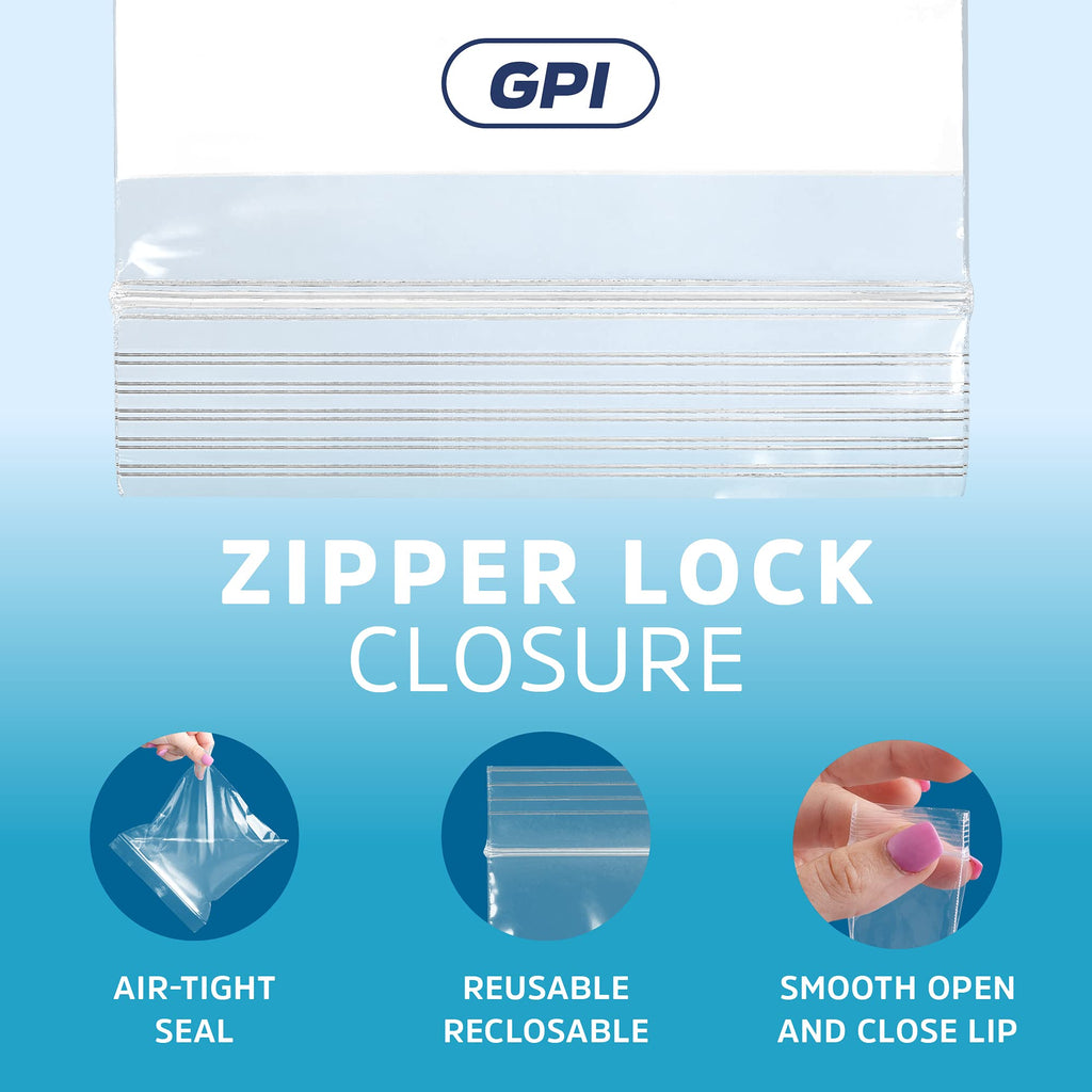 GPI - 4" x 6" - Bulk Pack of 500, 4 Mil Thick, Heavy Duty, Clear Plastic Reclosable Zip Bags, With Write-on White Block for Labeling, Strong & Durable Poly Baggies With Resealable Zipper Top Lock.