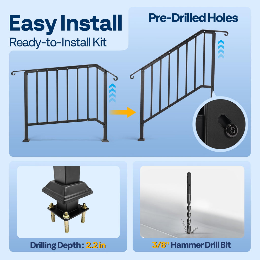 VIVOHOME 4-Step Hand Rails for Outdoor Steps with Curved Ends and Balusters