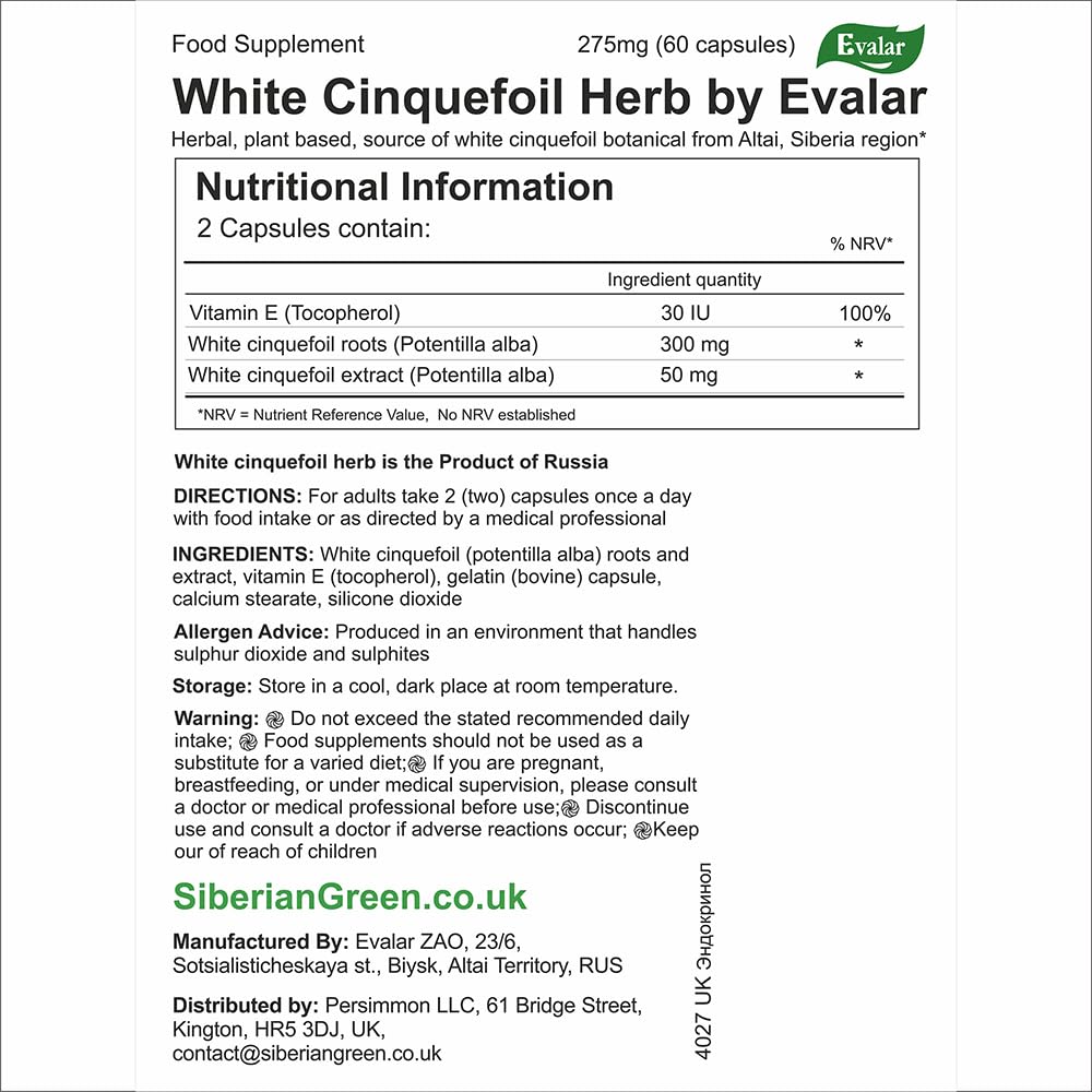 Evalar White Cinquefoil Potentilla Endokrinol Herb 60 Caps Altai Siberia
