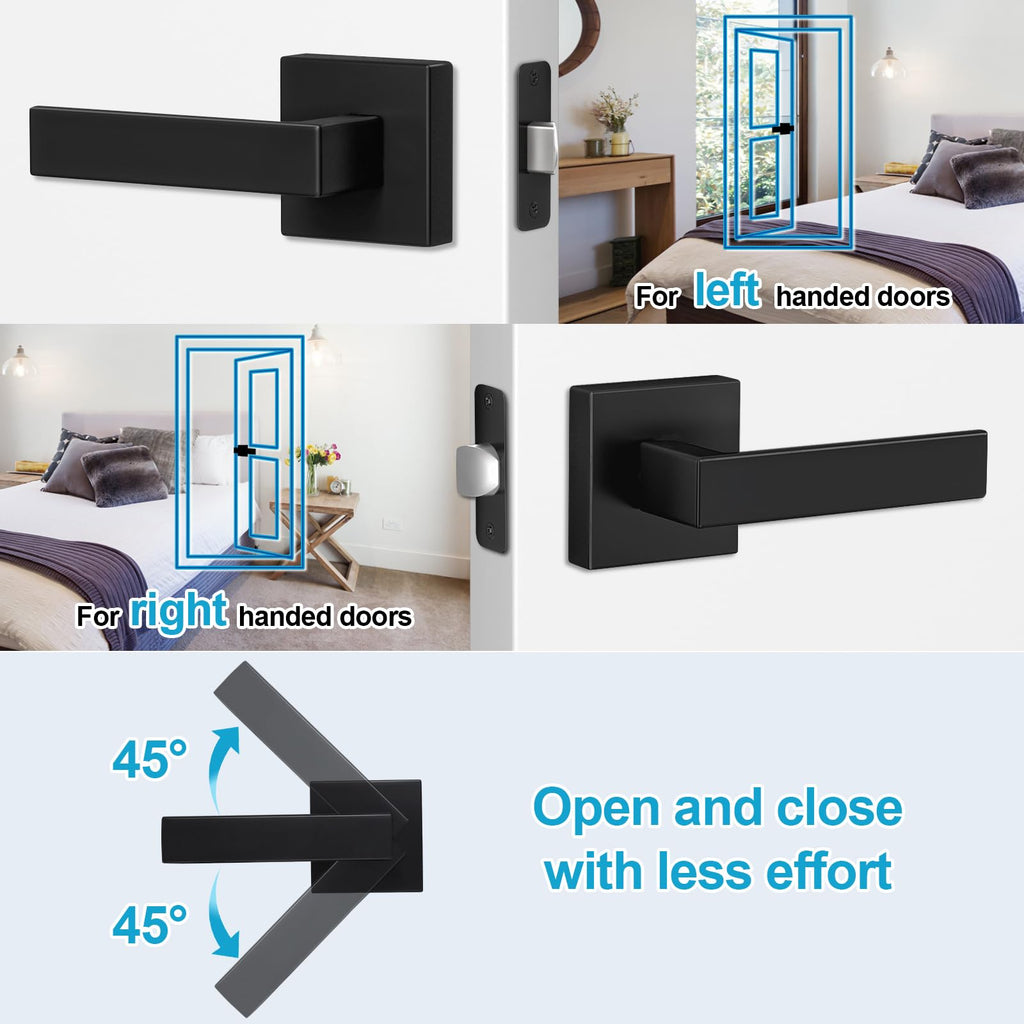 Estmoon 1 Pack Passage Door Handle Matte Black Door Lever, Interior Door Knob Square Heavy Duty Non-Locking Handlesets Hall Closet Handle, Reversible for Right & Left Sided Doors