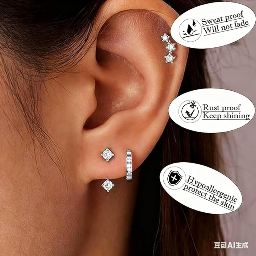Flat Back Earrings for Women Cartilage Earrings Hypoallergenic Stacks