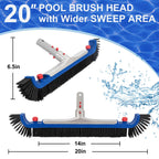 POOLAZA Deluxe Swimming Pool Cleaning Kit Including 20'' Pool Brush Head & Heavy Duty Pool Nets for Cleaning (17.5''Pool Net Skimmer & Semi-deep Ultra Fine Mesh Pool Skimmer Net with Aluminum Frame)