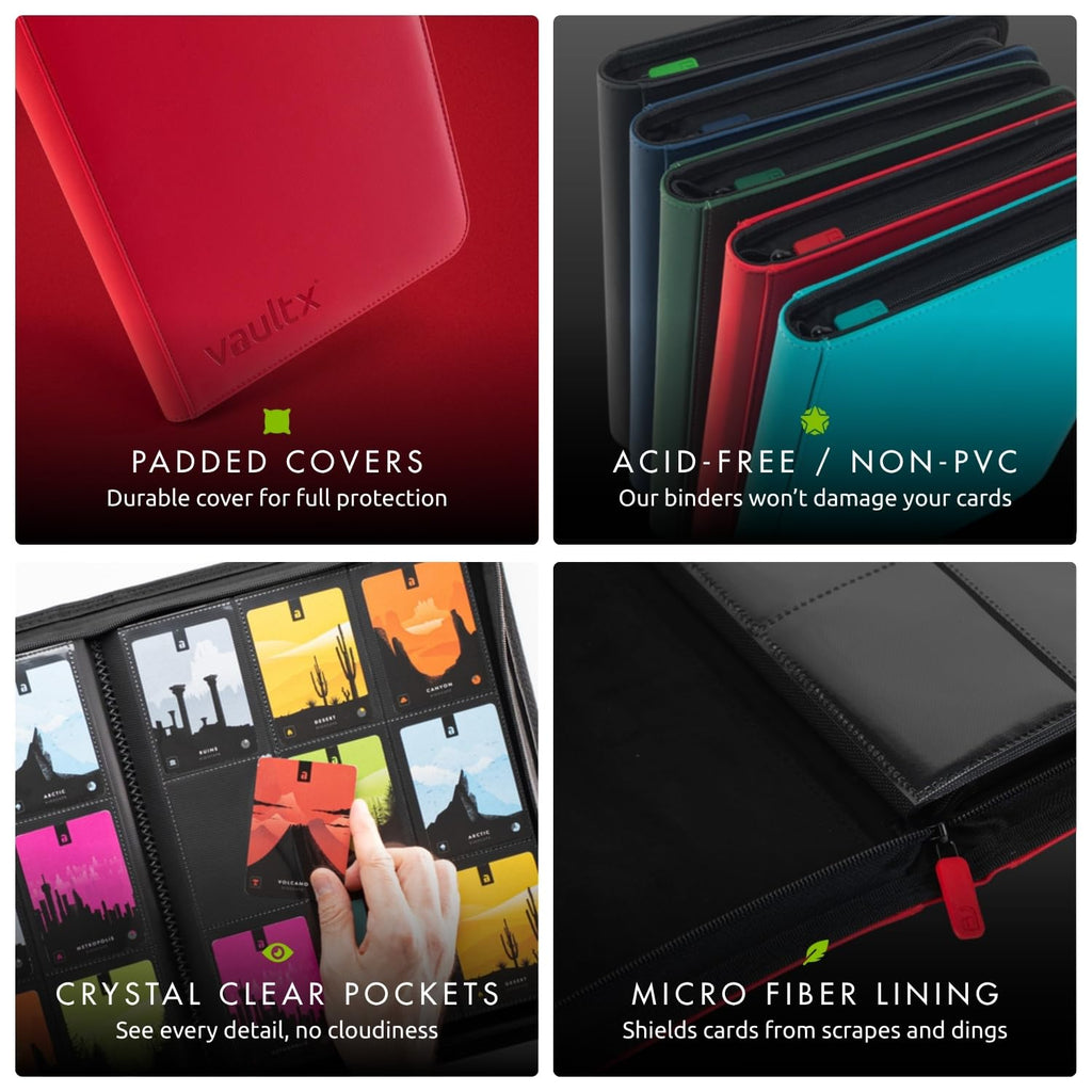 Vault X 9 Pocket Trading Card Zip Binder, 360 Cards, Premium Exo-Tec Album Material, 20 Side-Loading Pages, Folder for Collectible Games, Sports, TCG (Red)