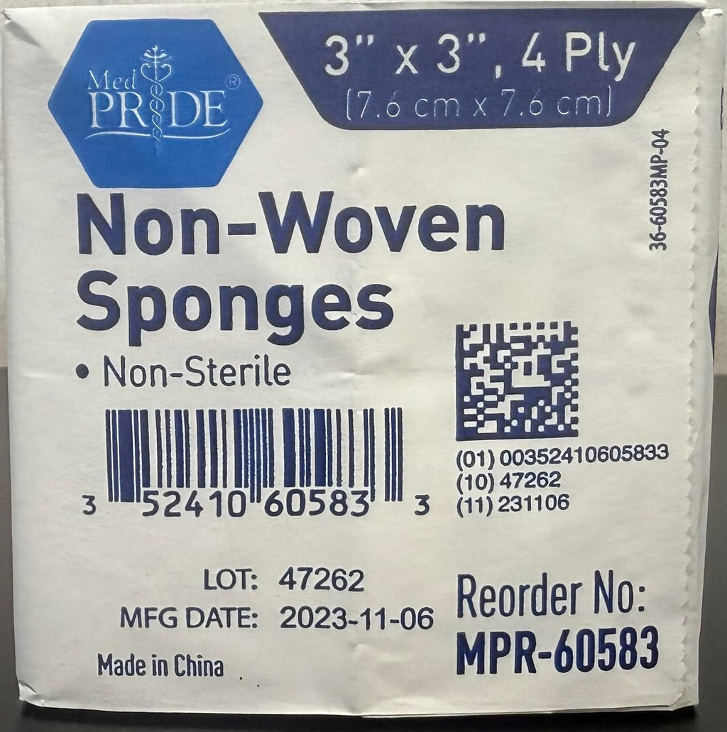 MED PRIDE Non-Woven Gauze Pads,3x3 in,4-Ply,Non-Adherent, 200-Count Pack