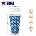 JOLLY CHEF 16 oz Paper Coffee Cups with Lids 100 Pack Disposable Hot Cups