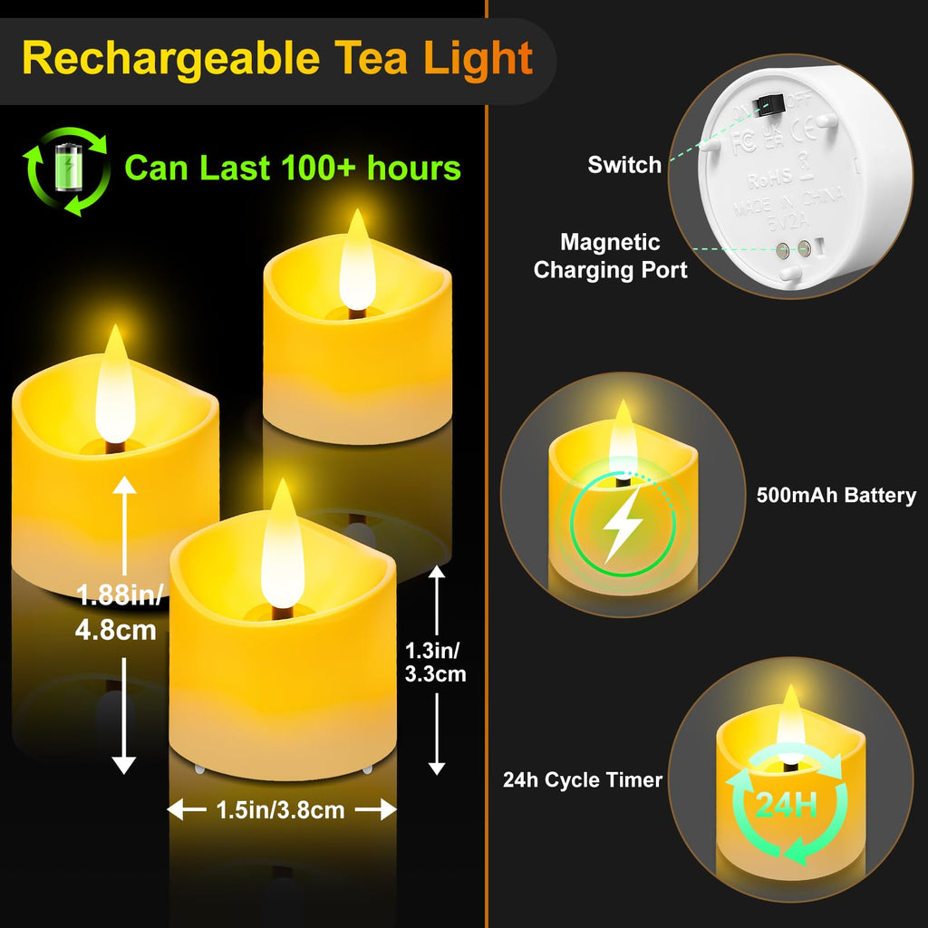 YiaMia Upgraded Rechargeable Tea Lights with Magnetic Charging Base 12 Pack