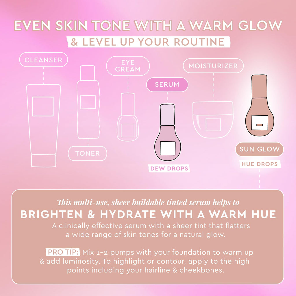 Glow Recipe Hue Drops Bronzing Drops, Tinted Face Serum, Glow Primer + Liquid Highlighter, Niacinamide + Hyaluronic Acid, Radiant Warm Glow, Sunglow (40ml)