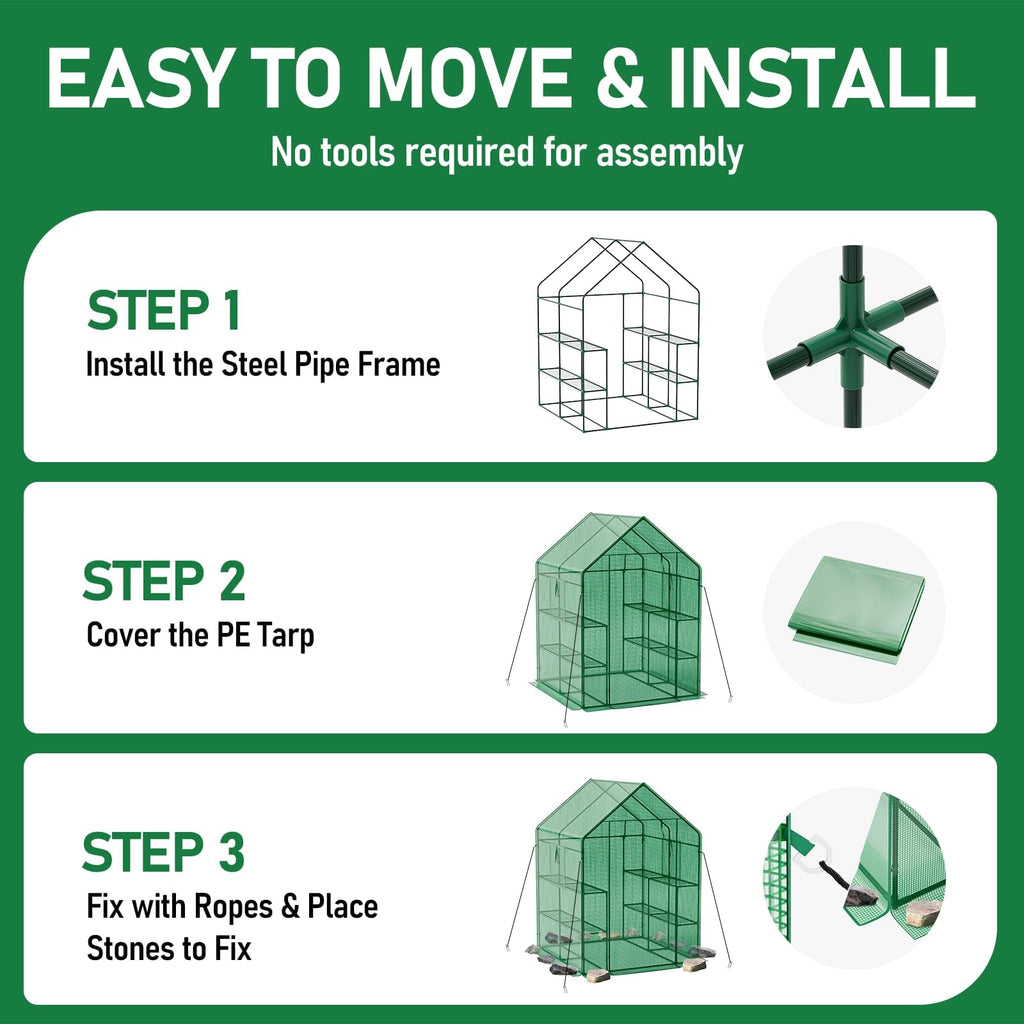 SPECILITE 56×56×78Inch Walk-in Greenhouse for Outdoors Garden Plant, Green