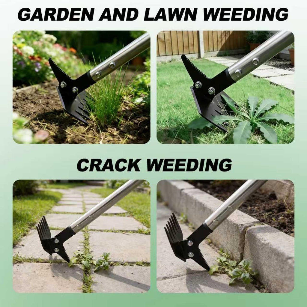 BARAYSTUS Weed Puller 61" Adjustable Long Handle, 2-in-1 Weed Rake & Crack Weeder with Detachable Head, Stainless Steel Weeding Tool for Lawn, Yard, Garden & Sidewalk Cracks, Weed Remover