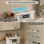 Magheo Hair Dryer Holder Wall Mounted, Adheisve Hair Styling Tool Organizer for hair Brush/Appliance Wall Mount with 5 Tier Shelf Basket Hooks Blow Dryer and Straightener Holder for Bathroom(White)