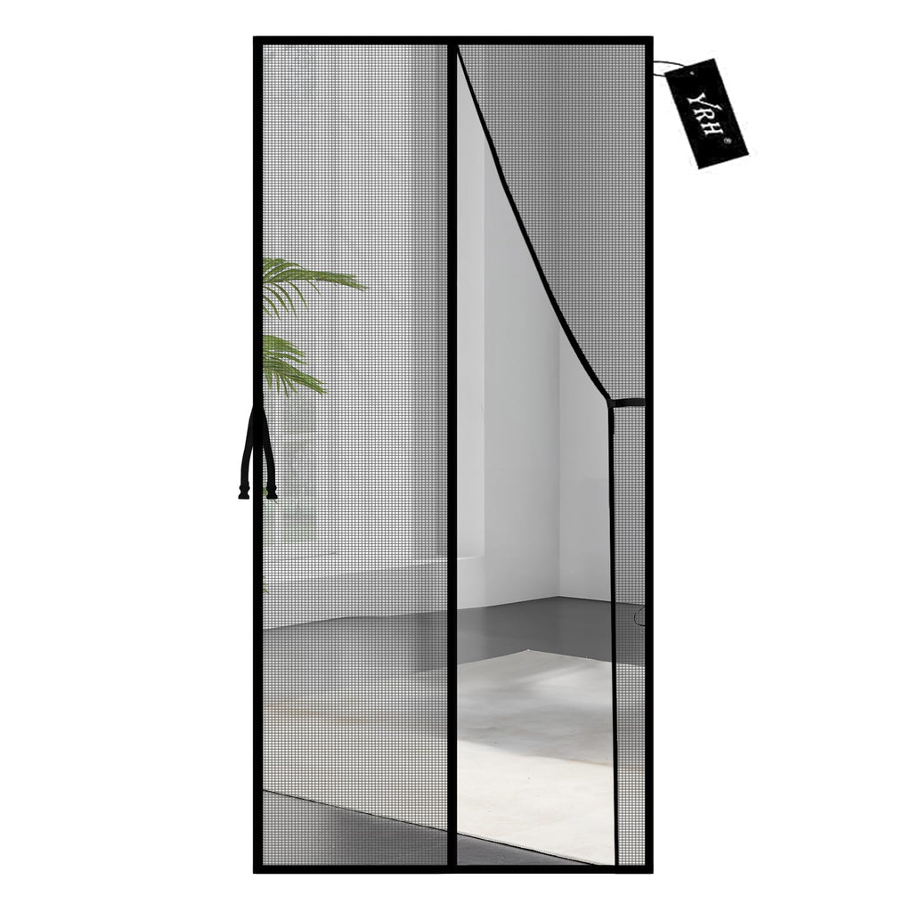 YRH Fiberglass Magnetic Screen Door,Heavy Duty Enhanced Fiberglass Mesh, Self-Sealing Closure with Stay Open Buckles (Fit for Door Size:34x82 Inch,Screen Itself Size:36x84 Inch,Black)